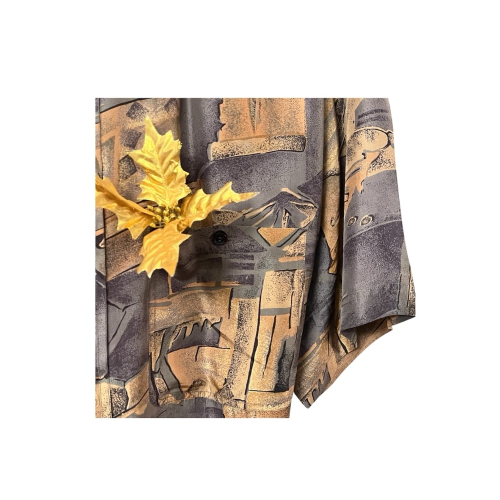 Metallic Silk Business-Casual Collared Short-Sleeve Shirt Colore Italia Perfect - Picture 8 of 10
